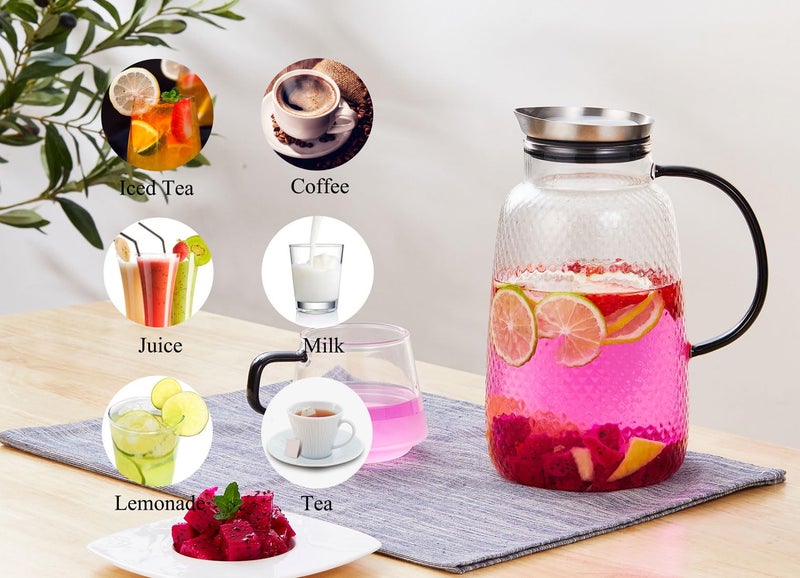 Purefold Pitcher with Lid, Glass Jug with Stainless Steel Lid for Hot and Cold Water, Fruit Tea, Coffee Maker, Ice Tea, Juice, Pineapple Series (Clear, 80 oz) - Image 4